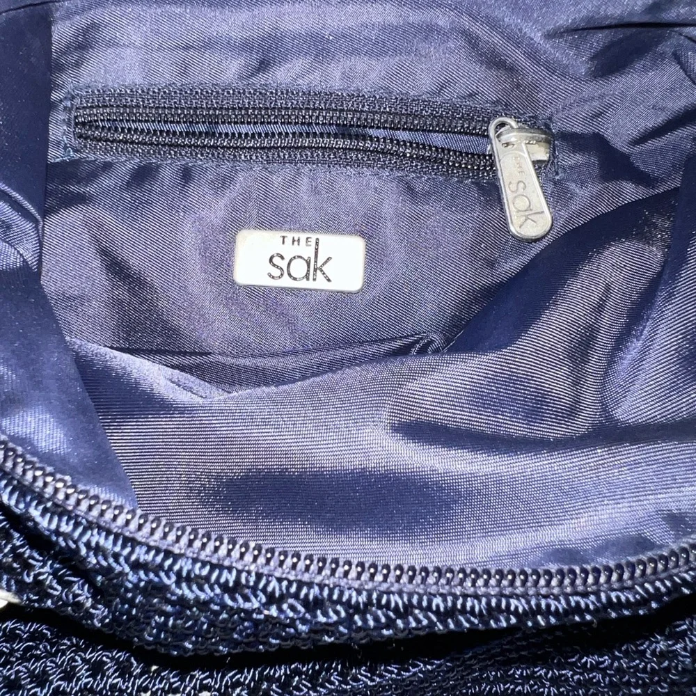 The Sak Navy Woven Crossbody Bag with Interior Zip Pocket